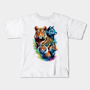 Tiger Symphony: A Kaleidoscope of Feline Majesty Kids T-Shirt